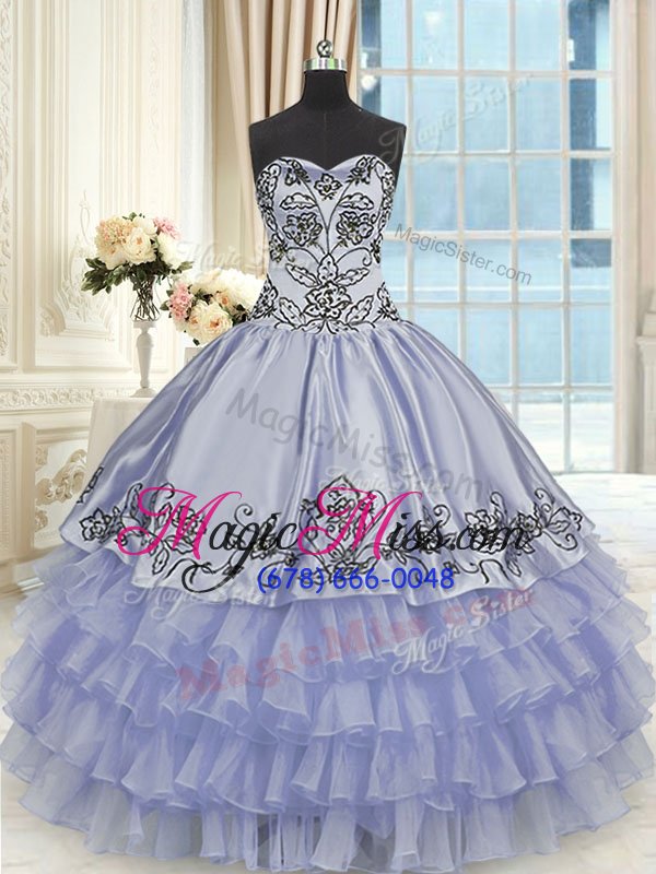 wholesale cheap lavender lace up ball gown prom dress beading and embroidery and ruffled layers sleeveless floor length