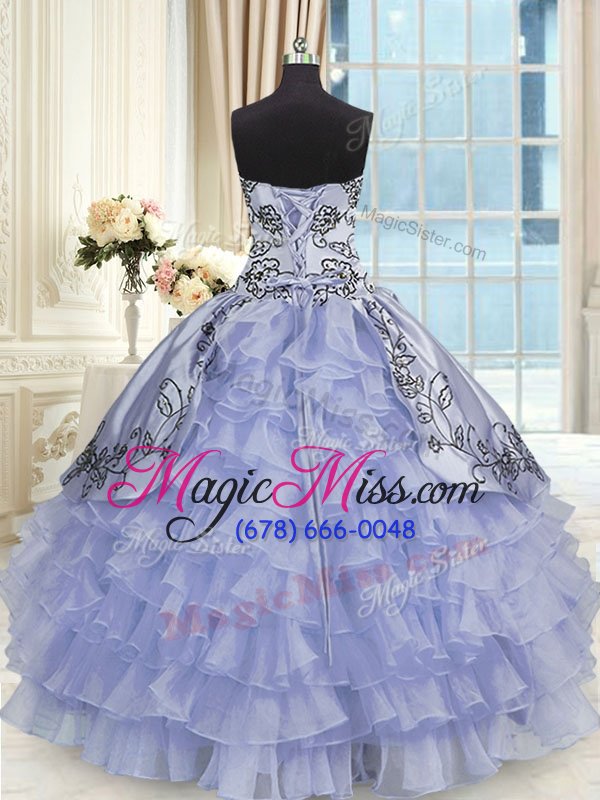 wholesale cheap lavender lace up ball gown prom dress beading and embroidery and ruffled layers sleeveless floor length