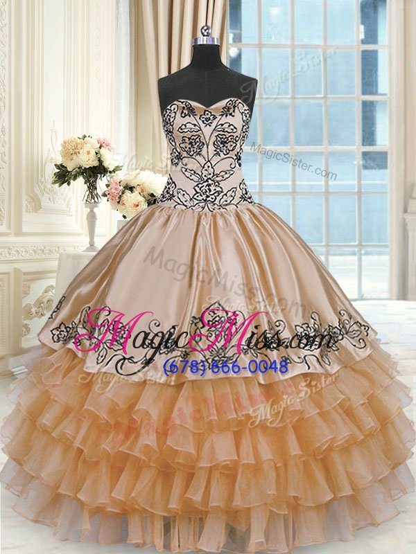 wholesale adorable orange taffeta lace up sweetheart sleeveless floor length quinceanera dress beading and embroidery and ruffles