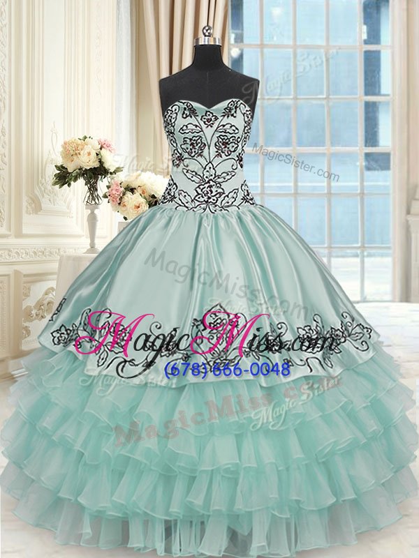wholesale glorious light blue sleeveless beading and embroidery and ruffled layers floor length sweet 16 dress