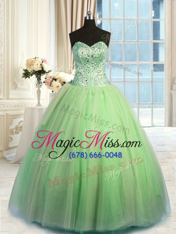 wholesale glamorous green ball gowns organza sweetheart sleeveless beading and ruching floor length lace up sweet 16 quinceanera dress