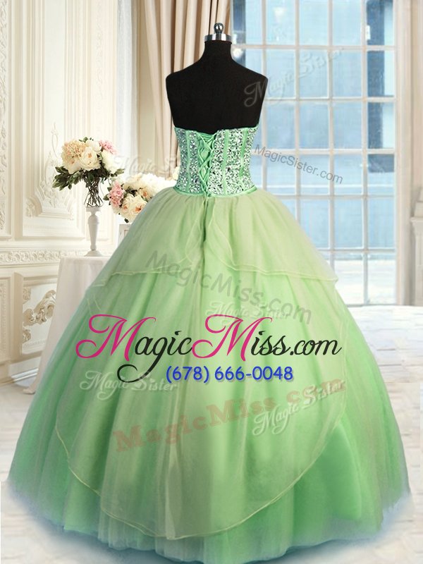 wholesale glamorous green ball gowns organza sweetheart sleeveless beading and ruching floor length lace up sweet 16 quinceanera dress