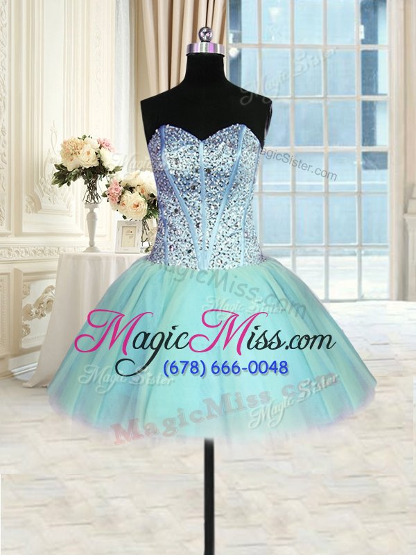 wholesale deluxe three piece floor length ball gowns sleeveless blue quince ball gowns lace up