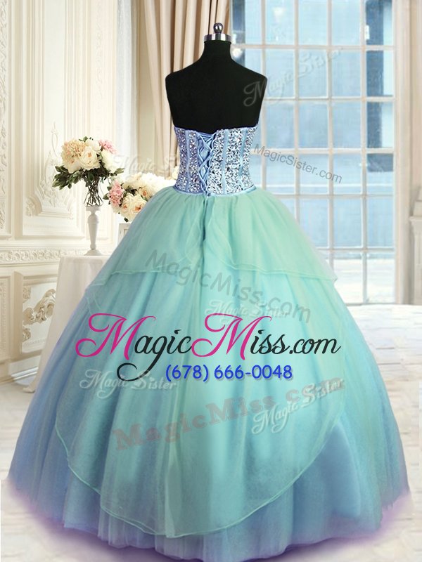 wholesale deluxe three piece floor length ball gowns sleeveless blue quince ball gowns lace up