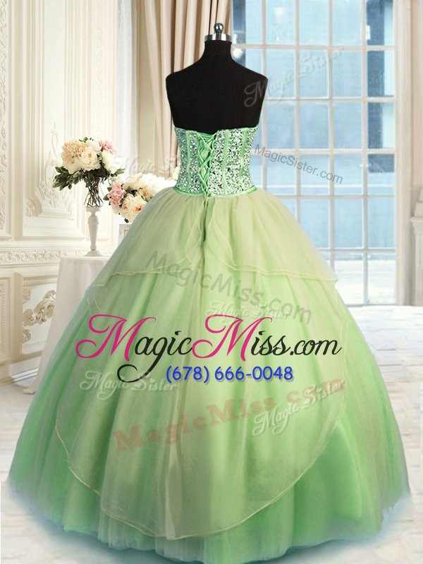 wholesale shining three piece tulle sleeveless floor length quinceanera gown and beading