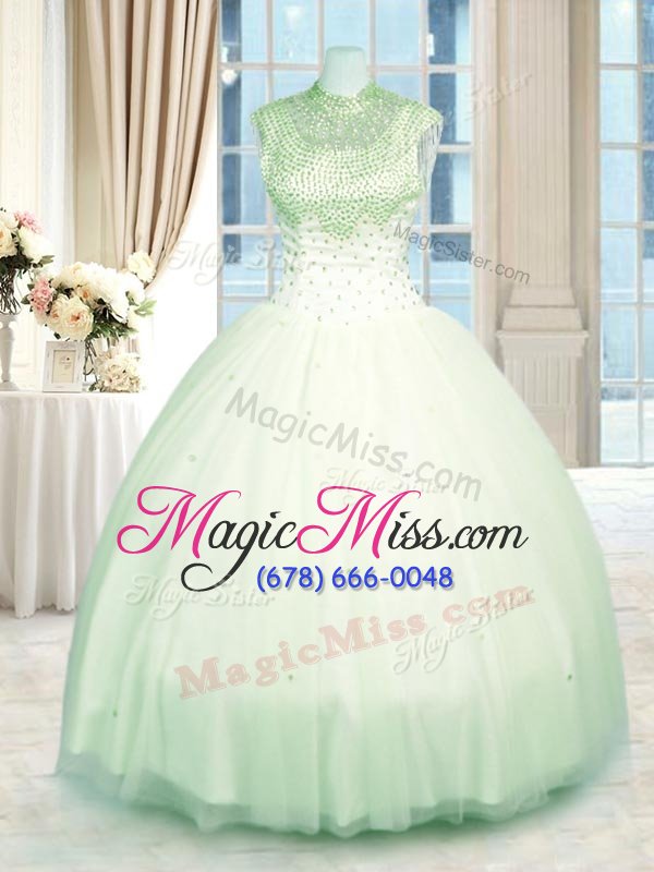 wholesale latest green sleeveless floor length beading zipper quince ball gowns
