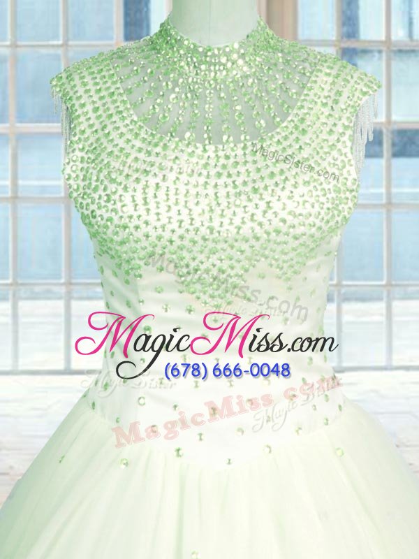 wholesale latest green sleeveless floor length beading zipper quince ball gowns