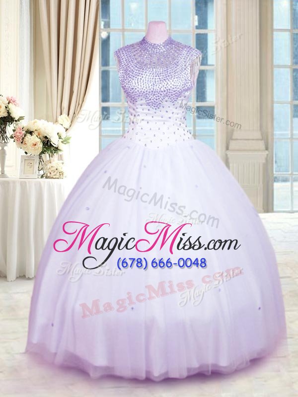wholesale admirable floor length zipper ball gown prom dress lavender and in for military ball and sweet 16 and quinceanera with beading