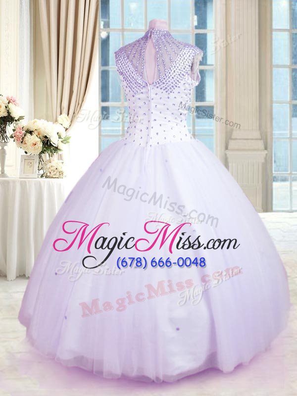wholesale admirable floor length zipper ball gown prom dress lavender and in for military ball and sweet 16 and quinceanera with beading