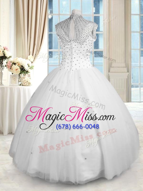 wholesale super sleeveless tulle floor length zipper 15 quinceanera dress in white for with beading