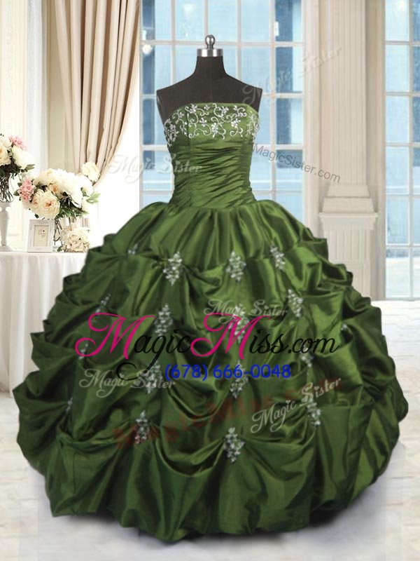 wholesale spectacular sleeveless taffeta floor length lace up vestidos de quinceanera in green for with beading and pick ups
