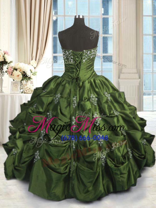 wholesale spectacular sleeveless taffeta floor length lace up vestidos de quinceanera in green for with beading and pick ups