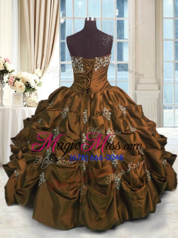 wholesale new arrival brown ball gowns strapless sleeveless taffeta floor length lace up beading and pick ups ball gown prom dress