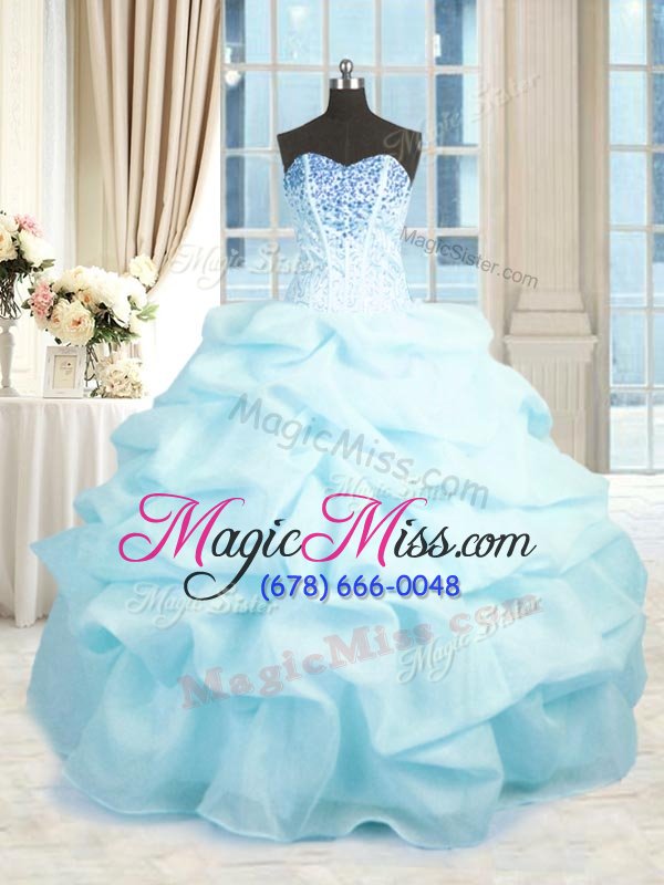wholesale best organza sweetheart sleeveless lace up beading and ruffles vestidos de quinceanera in baby blue
