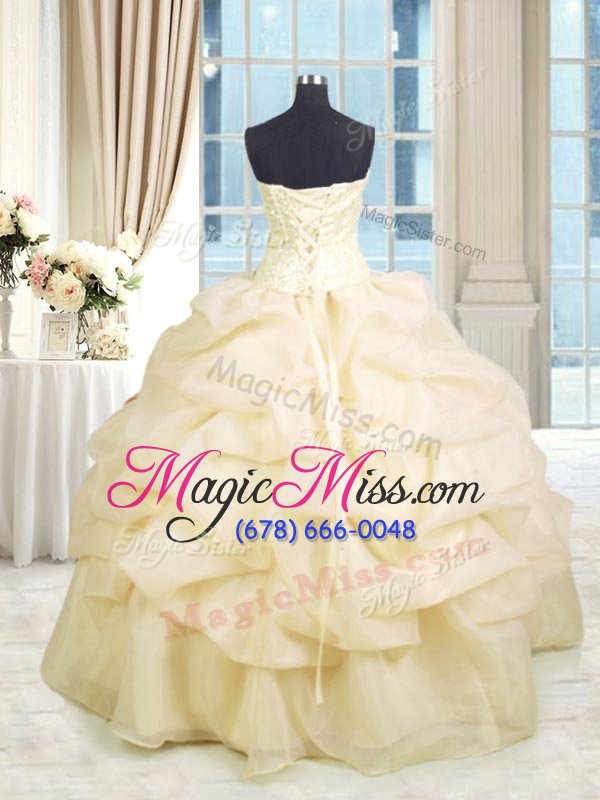 wholesale elegant sleeveless lace up floor length beading and ruffles ball gown prom dress