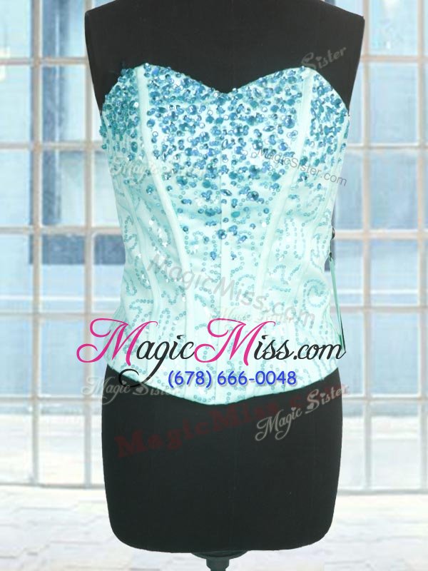 wholesale ideal aqua blue organza lace up sweetheart sleeveless floor length sweet 16 dress beading and ruffles