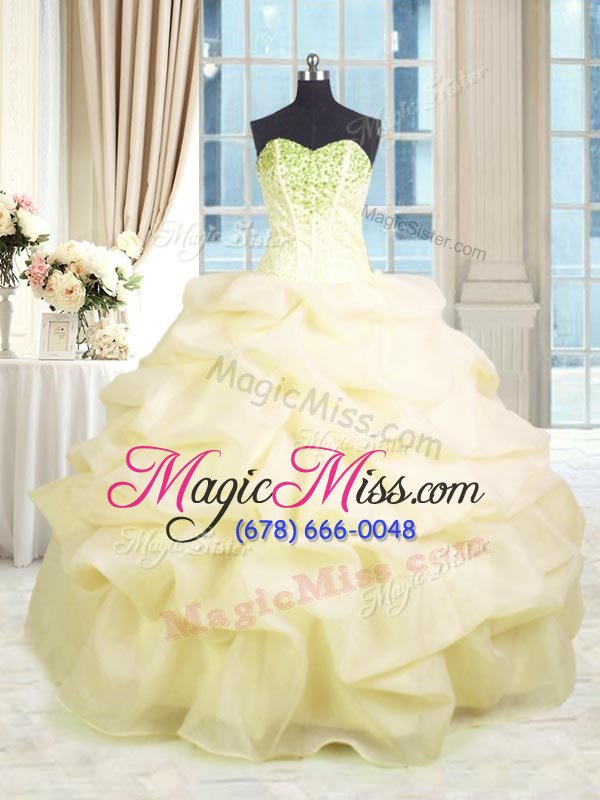wholesale light yellow sweetheart neckline beading and ruffles quinceanera gowns sleeveless lace up