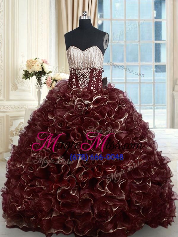 wholesale clearance with train brown sweet 16 quinceanera dress organza brush train sleeveless beading and ruffles