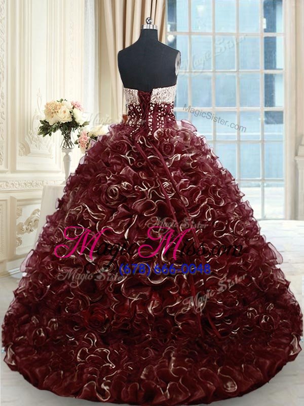 wholesale clearance with train brown sweet 16 quinceanera dress organza brush train sleeveless beading and ruffles