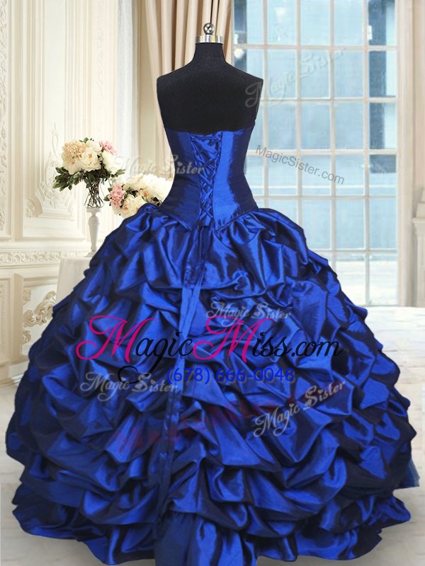 wholesale enchanting pick ups ball gowns ball gown prom dress royal blue sweetheart organza and taffeta and tulle sleeveless floor length lace up