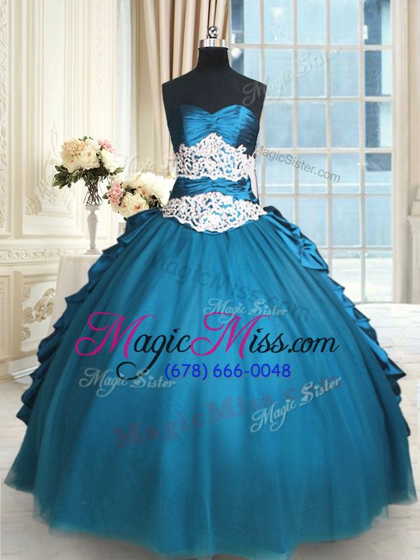 wholesale extravagant taffeta and tulle sweetheart sleeveless lace up beading and lace and appliques and ruching 15th birthday dress in teal