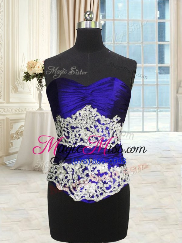 wholesale beading and lace and appliques and ruching and pick ups quince ball gowns royal blue lace up sleeveless floor length