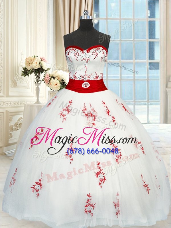 wholesale sexy white quinceanera gown military ball and sweet 16 and quinceanera and for with appliques and belt sweetheart sleeveless lace up