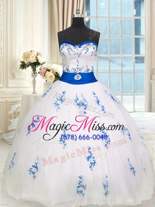 wholesale fancy floor length lace up 15 quinceanera dress white and in for military ball and sweet 16 and quinceanera with appliques and belt
