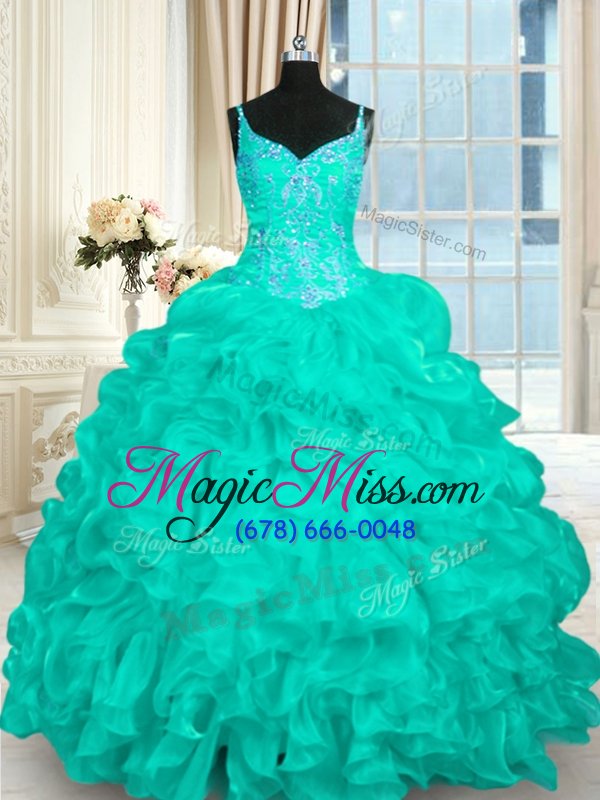 wholesale turquoise ball gowns beading and ruffles 15 quinceanera dress lace up organza sleeveless