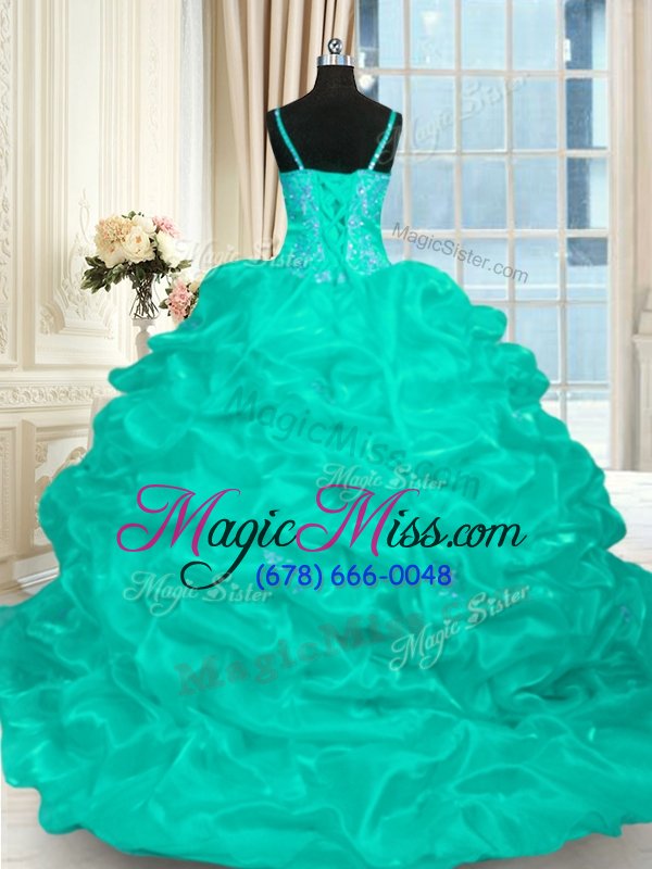wholesale turquoise ball gowns beading and ruffles 15 quinceanera dress lace up organza sleeveless