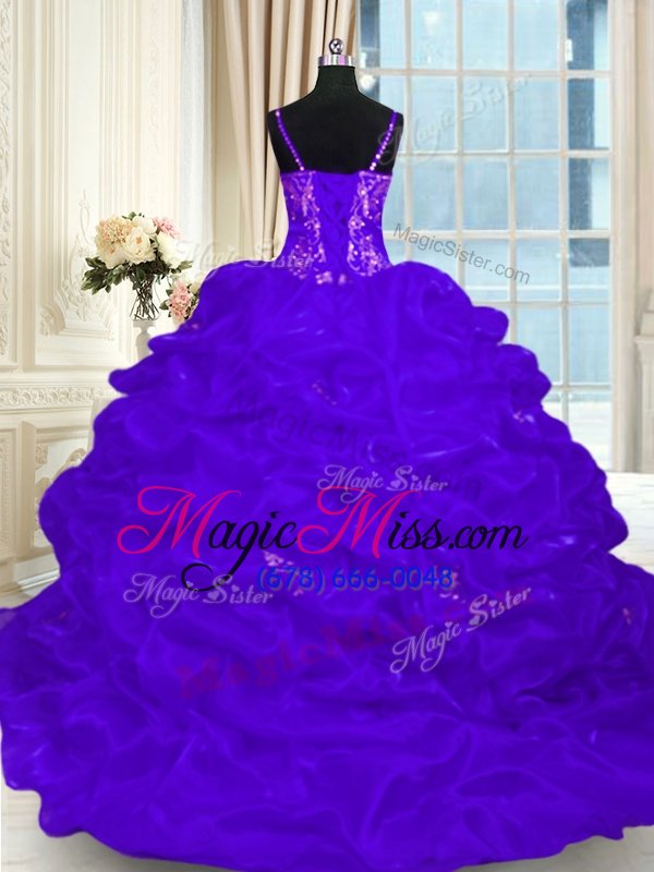 wholesale custom fit purple lace up sweet 16 quinceanera dress beading and embroidery and ruffles and pick ups sleeveless brush train