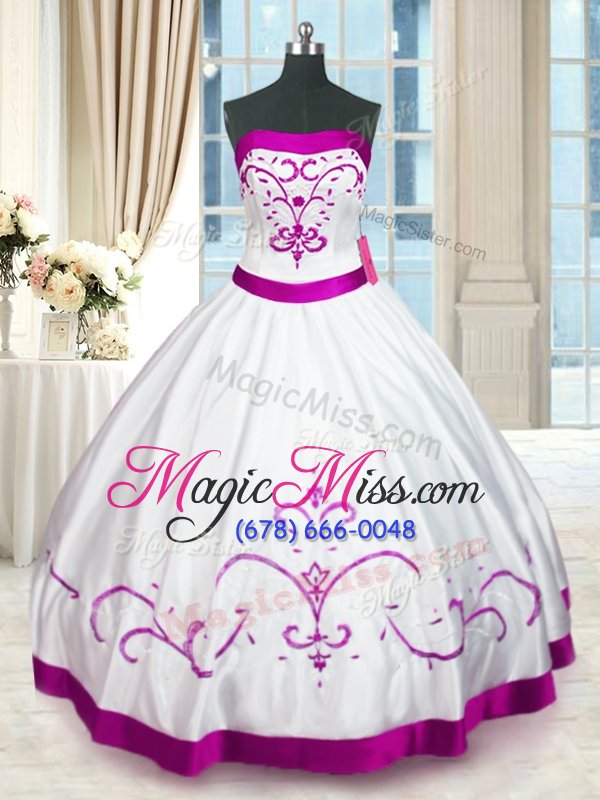 wholesale fancy strapless sleeveless lace up ball gown prom dress white satin