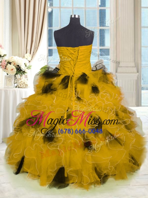 wholesale pretty floor length ball gowns sleeveless gold 15th birthday dress lace up