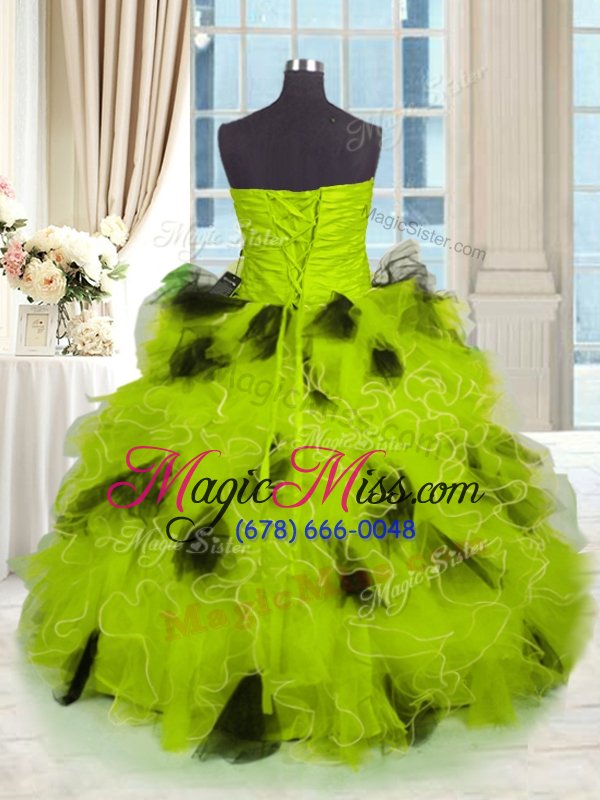 wholesale deluxe yellow green ball gowns strapless sleeveless tulle floor length lace up beading and ruffles sweet 16 dresses