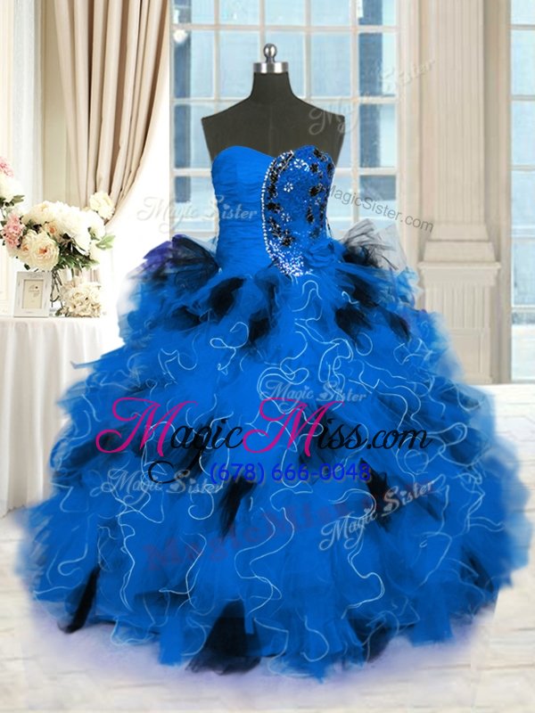 wholesale vintage blue ball gowns tulle strapless sleeveless beading and ruffles floor length lace up vestidos de quinceanera
