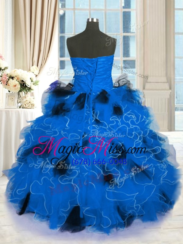 wholesale vintage blue ball gowns tulle strapless sleeveless beading and ruffles floor length lace up vestidos de quinceanera
