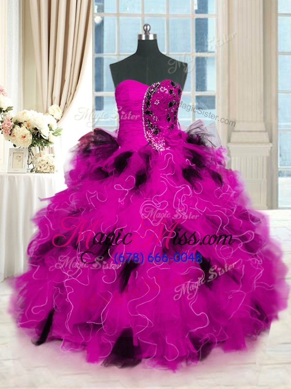 wholesale amazing multi-color ball gowns strapless sleeveless tulle floor length lace up beading and ruffles sweet 16 dresses