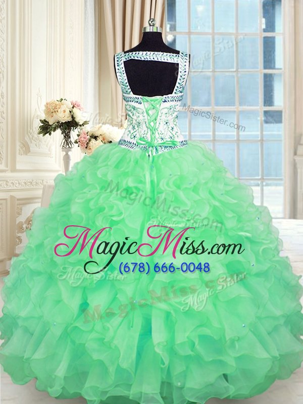 wholesale smart floor length sweet 16 quinceanera dress organza sleeveless beading and appliques and ruffles