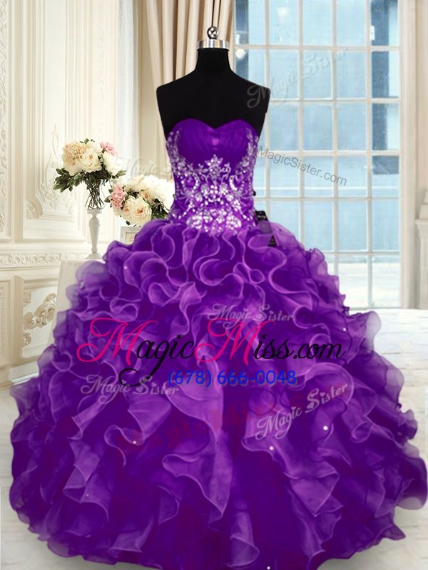 wholesale free and easy purple sweetheart lace up beading and appliques and ruffles sweet 16 quinceanera dress sleeveless