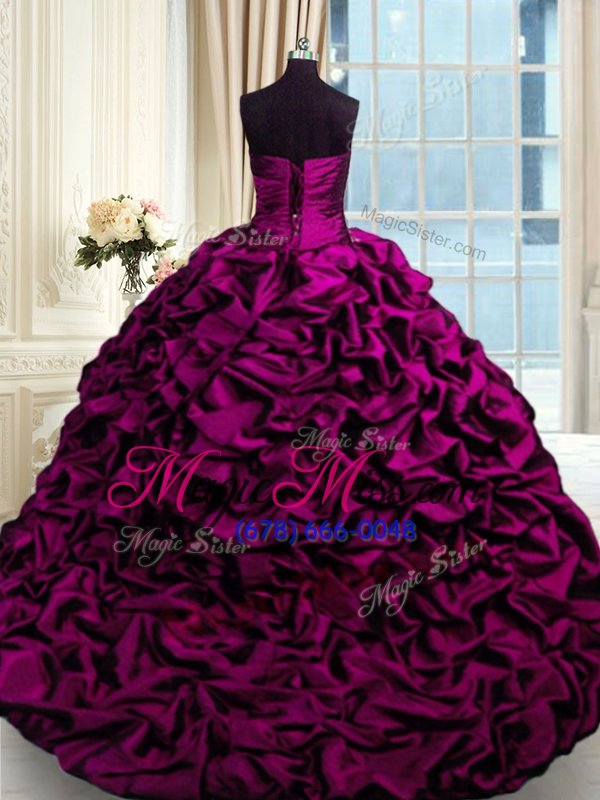 wholesale elegant fuchsia sweetheart neckline beading and appliques and pick ups quinceanera gown sleeveless lace up