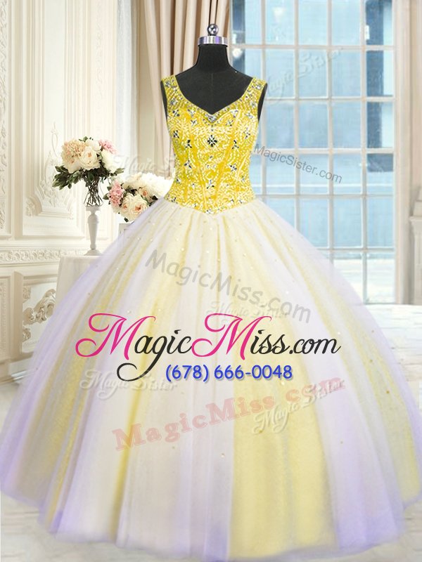 wholesale fantastic sequins floor length ball gowns sleeveless multi-color quinceanera dress lace up