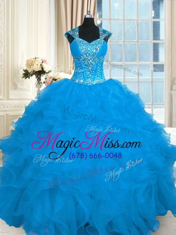 wholesale fancy cap sleeves beading and ruffles lace up quince ball gowns