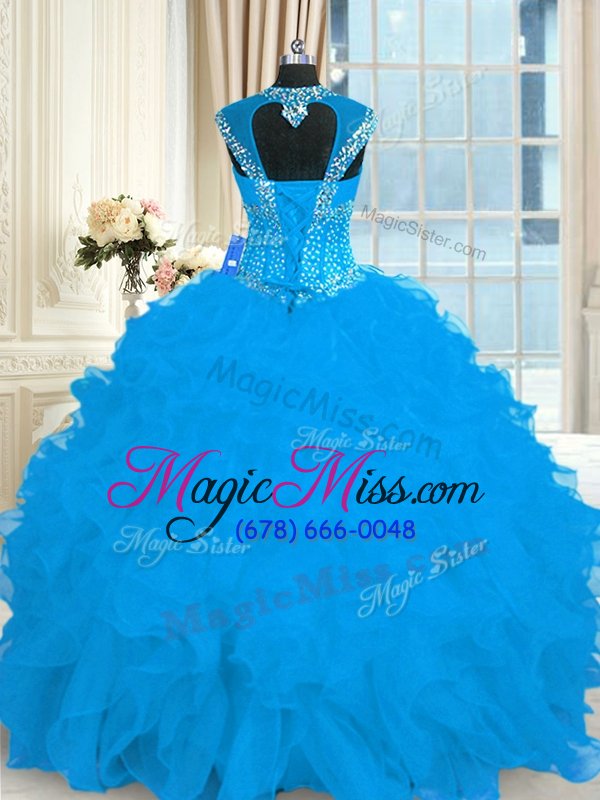 wholesale fancy cap sleeves beading and ruffles lace up quince ball gowns