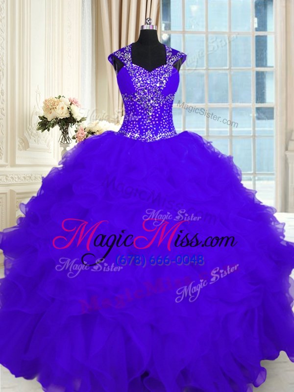 wholesale dramatic floor length purple ball gown prom dress straps cap sleeves lace up