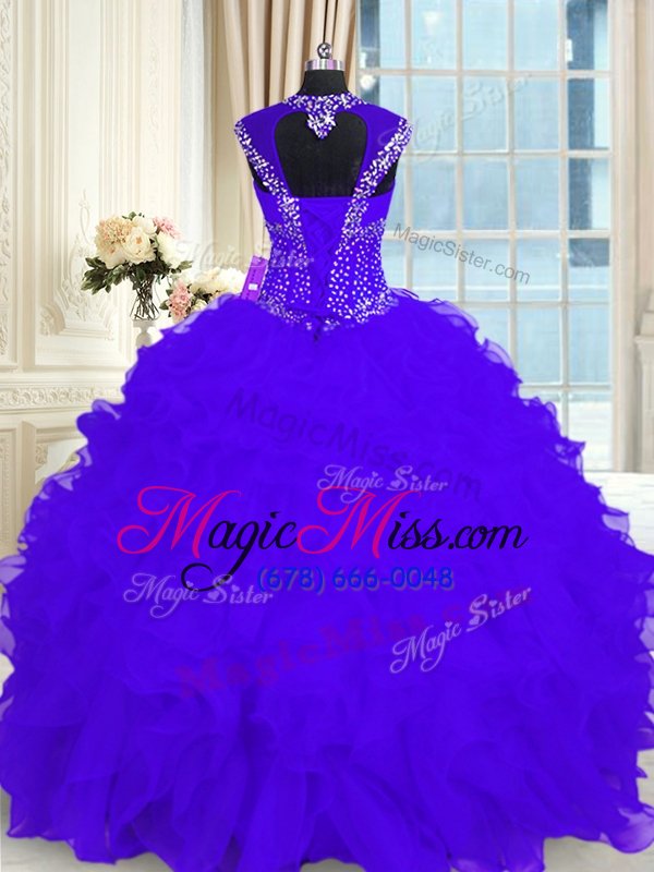 wholesale dramatic floor length purple ball gown prom dress straps cap sleeves lace up