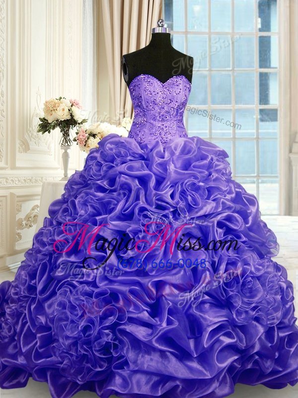 wholesale amazing purple ball gowns beading and pick ups quinceanera gown lace up organza sleeveless
