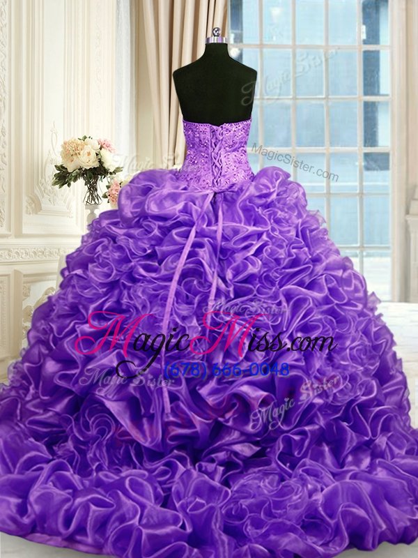 wholesale custom design pick ups sweetheart sleeveless sweep train lace up sweet 16 quinceanera dress lavender organza
