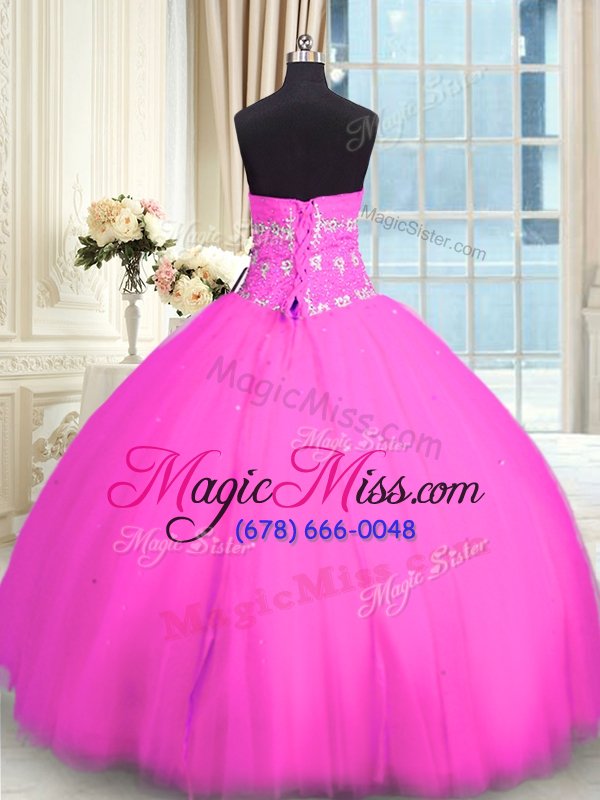 wholesale latest appliques ball gown prom dress pink lace up sleeveless floor length