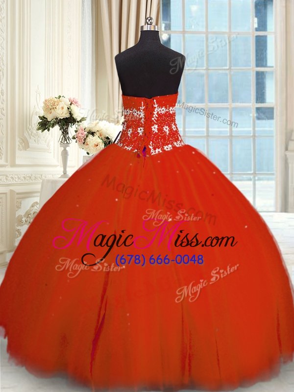 wholesale fantastic sleeveless tulle floor length lace up sweet 16 dress in rust red for with appliques