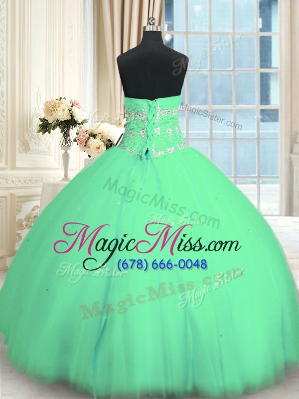 wholesale vintage floor length turquoise 15 quinceanera dress tulle sleeveless appliques
